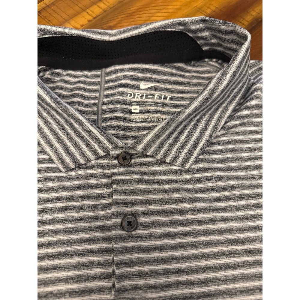 Nike Tiger Woods Dri-FIT Golf Polo Shirt Mens XXL Gray White Striped Performance - Picture 4 of 12